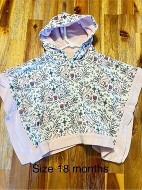 Floral Hooded Toddler Poncho - Pink Trim